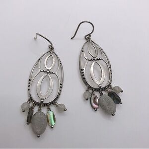 Silpada Sterling Infinity Feldspar & Abalone Chandelier Earrings W2139 / 2.5”